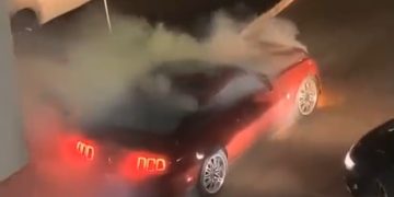 Live Video: Student Accidentally Burns Rented Car During Car Race On Legon Campus