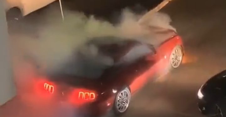 Live Video: Student Accidentally Burns Rented Car During Car Race On Legon Campus