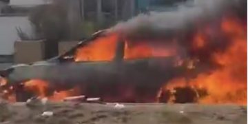 Watch—Sad Moment A Brand New Car Got Burnt Into Ashes In Traffic